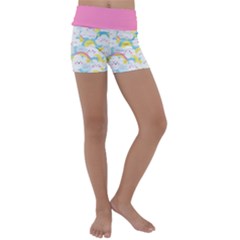 Rainbow Clouds Kids  Lightweight Velour Yoga Shorts