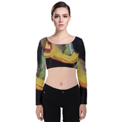 Cosmicchristmastree Velvet Long Sleeve Crop Top by chellerayartisans