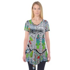 Supersonic Volcano Snowman Short Sleeve Tunic  by chellerayartisans