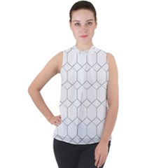 Honeycomb Pattern Black And White Mock Neck Chiffon Sleeveless Top