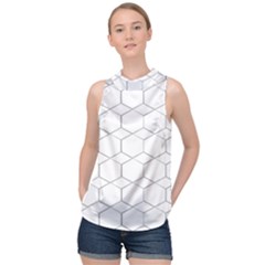 Honeycomb Pattern Black And White High Neck Satin Top