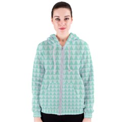 Mint Triangle Shape Pattern Women s Zipper Hoodie by picsaspassion