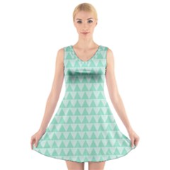 Mint Triangle Shape Pattern V-neck Sleeveless Dress by picsaspassion