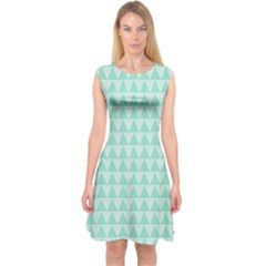 Mint Triangle Shape Pattern Capsleeve Midi Dress by picsaspassion