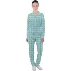 Mint Triangle Shape Pattern Casual Jacket And Pants Set