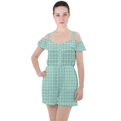 Mint Triangle Shape Pattern Ruffle Cut Out Chiffon Playsuit by picsaspassion