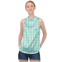 Mint Triangle Shape Pattern High Neck Satin Top