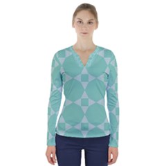 Mint Star Pattern V-neck Long Sleeve Top by picsaspassion