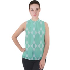 Mint Star Pattern Mock Neck Chiffon Sleeveless Top