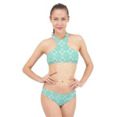 Mint Star Pattern High Neck Bikini Set by picsaspassion