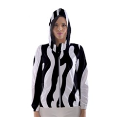 Zebra Horse Pattern Black And White Hooded Windbreaker (women) by picsaspassion