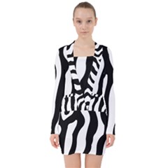 Zebra Horse Pattern Black And White V-neck Bodycon Long Sleeve Dress by picsaspassion