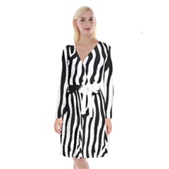 Zebra Horse Pattern Black And White Long Sleeve Velvet Front Wrap Dress by picsaspassion