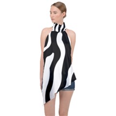 Zebra Horse Pattern Black And White Halter Asymmetric Satin Top by picsaspassion