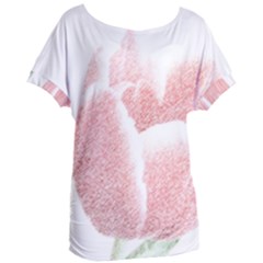 Tulip Red And White Pen Drawing Women s Oversized Tee by picsaspassion