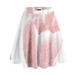 Tulip Red And White Pen Drawing High Waist Skirt by picsaspassion