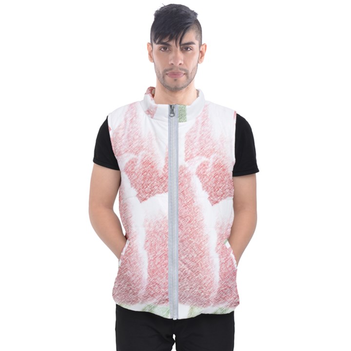 Tulip red and white pen drawing Men s Puffer Vest