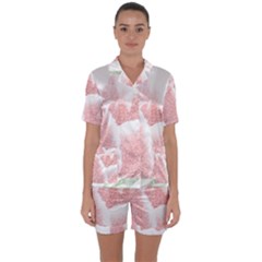 Tulip Red And White Pen Drawing Satin Short Sleeve Pyjamas Set by picsaspassion