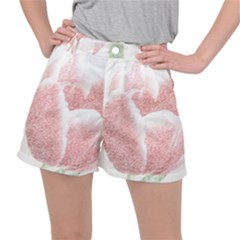 Tulip Red And White Pen Drawing Stretch Ripstop Shorts