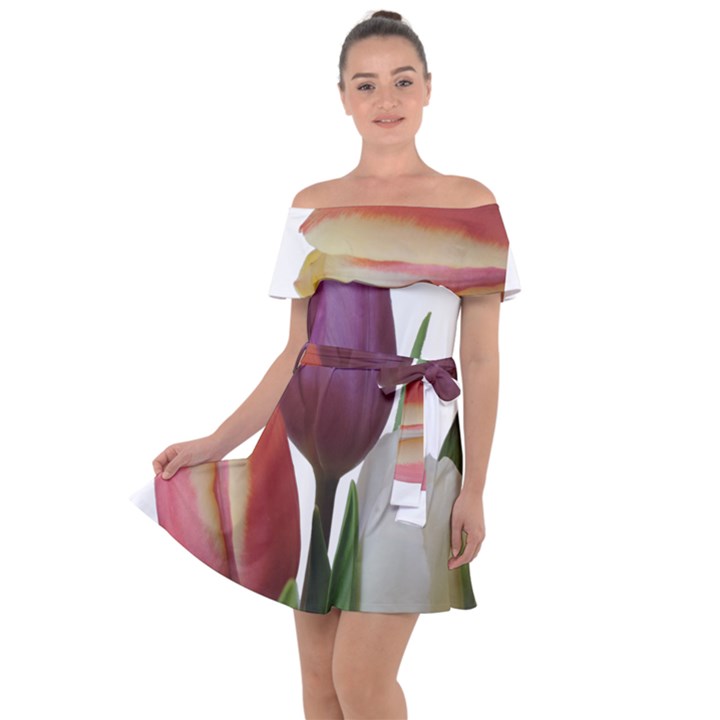 Tulips bouquet Off Shoulder Velour Dress