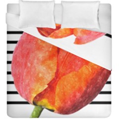 Red Tulip And Black Stripes Duvet Cover Double Side (king Size) by picsaspassion