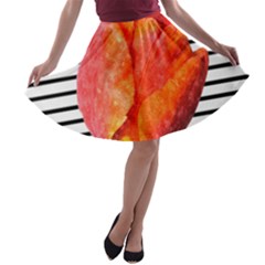 Red Tulip And Black Stripes A-line Skater Skirt by picsaspassion