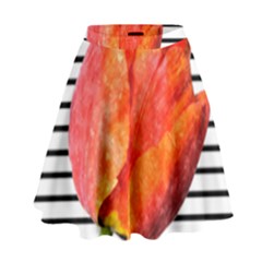 Red Tulip And Black Stripes High Waist Skirt by picsaspassion