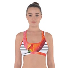 Red Tulip And Black Stripes Cross Back Sports Bra by picsaspassion