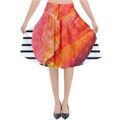 Red Tulip And Black Stripes Flared Midi Skirt by picsaspassion