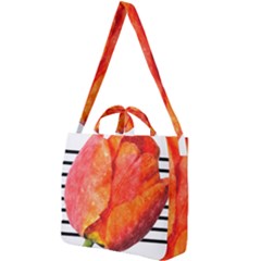 Red Tulip And Black Stripes Square Shoulder Tote Bag