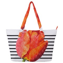 Red Tulip And Black Stripes Full Print Shoulder Bag by picsaspassion