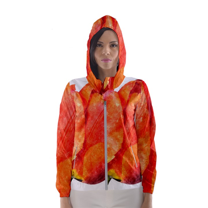 Red Tulip, watercolor art Hooded Windbreaker (Women)