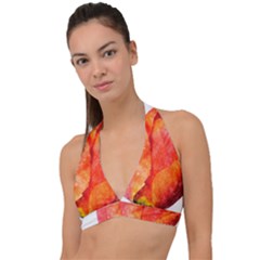 Red Tulip, Watercolor Art Halter Plunge Bikini Top