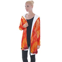 Red Tulip, Watercolor Art Longline Hooded Cardigan