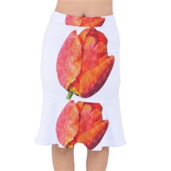 Red Tulip, Watercolor Art Mermaid Skirt by picsaspassion