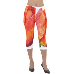 Red Tulip, Watercolor Art Lightweight Velour Capri Leggings  by picsaspassion