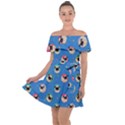 Pugs In Circles With Stars Off Shoulder Velour Dress View1