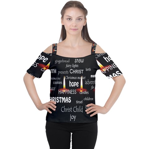 Candles Christmas Advent Light Cutout Shoulder Tee by Wegoenart