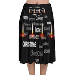 Candles Christmas Advent Light Velvet Flared Midi Skirt by Wegoenart