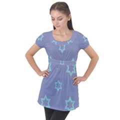 Star Christmas Night Seamlessly Puff Sleeve Tunic Top