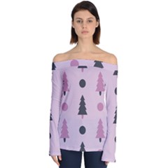 Christmas Trees Tree Fir Den Off Shoulder Long Sleeve Top