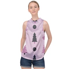 Christmas Trees Tree Fir Den High Neck Satin Top