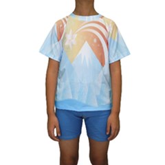 Winter Landscape Star Mountains Kids  Short Sleeve Swimwear by Wegoenart