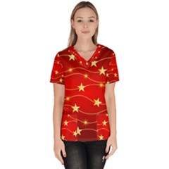 Background Christmas Decoration Women s V-neck Scrub Top