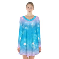 Background Abstract Christmas Snow Long Sleeve Velvet V-neck Dress by Wegoenart