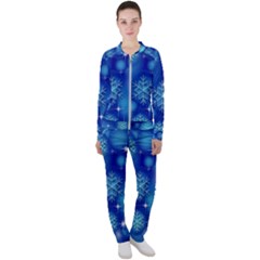 Blue Background Christmas Casual Jacket And Pants Set