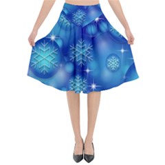 Blue Background Christmas Flared Midi Skirt by Wegoenart