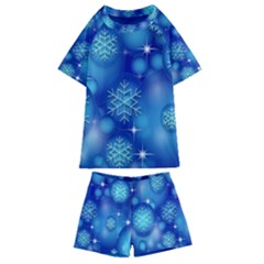 Blue Background Christmas Kids  Swim Tee And Shorts Set by Wegoenart