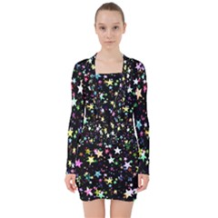 Wallpaper Star Advent Christmas V-neck Bodycon Long Sleeve Dress by Wegoenart