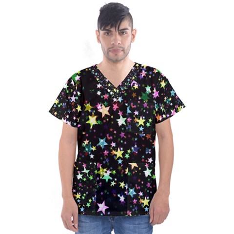 Wallpaper Star Advent Christmas Men s V-neck Scrub Top by Wegoenart